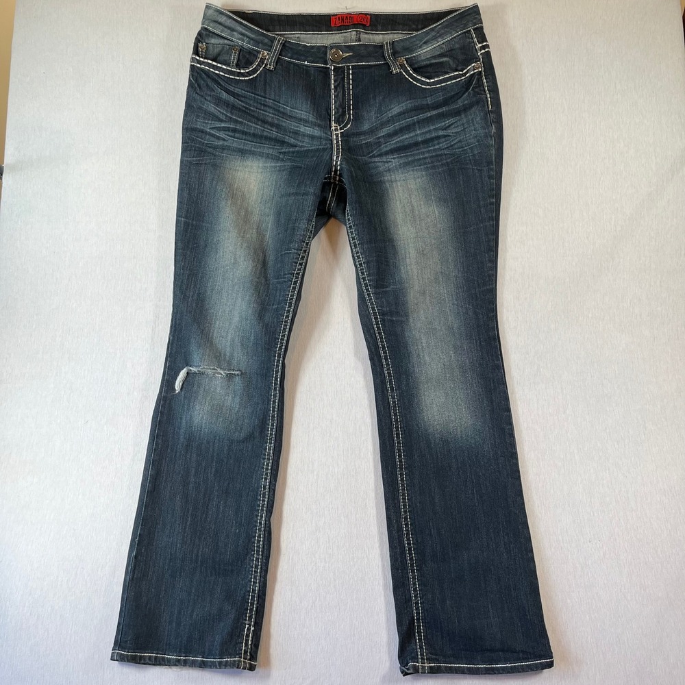 Zana Di Bootcut Jeans Womens 20 Thick Stitch Rhinestone Distressed 32" Ins Dark